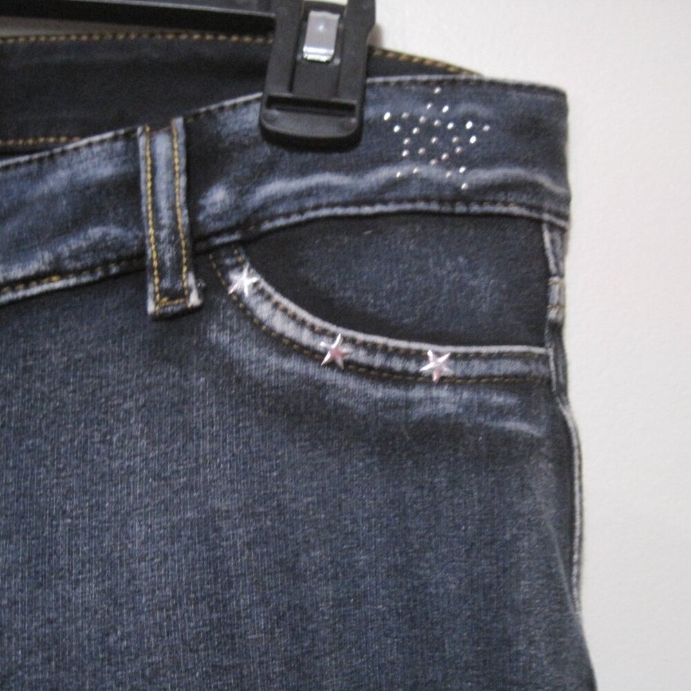 JW Maxx Pants Women's Large Cotton Blue Skinny Leg Pull On Stretch Studded Stars - Picture 3 of 8
